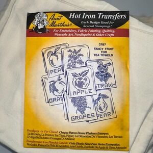 Set of 8 Tea Towels and Two Aunt Martha's Hot Iron Transfer Designs to Stitch